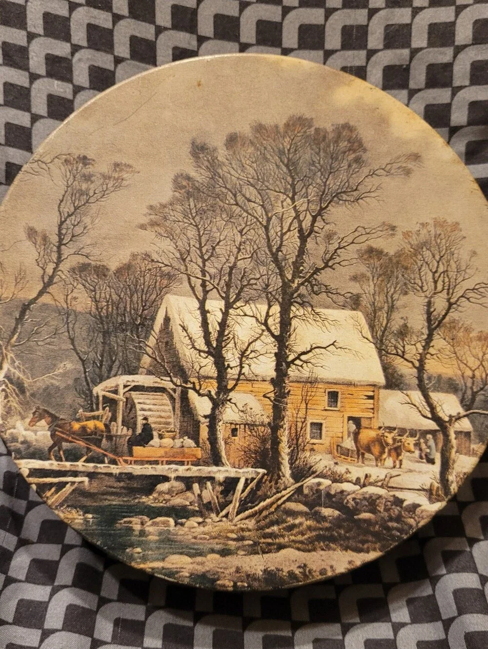Vintage Currier & Ives Metal Tins Set of 2 Central Park & Winter in the Country